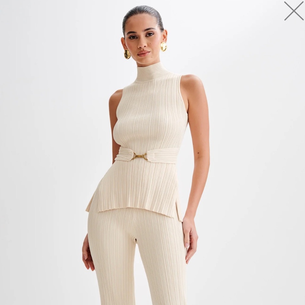 Meshki Cream Ribbed Two Piece Set